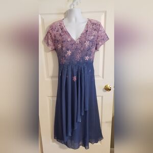NWT Floral V-Neck Midi. Dress in Pink and Blue Size XL